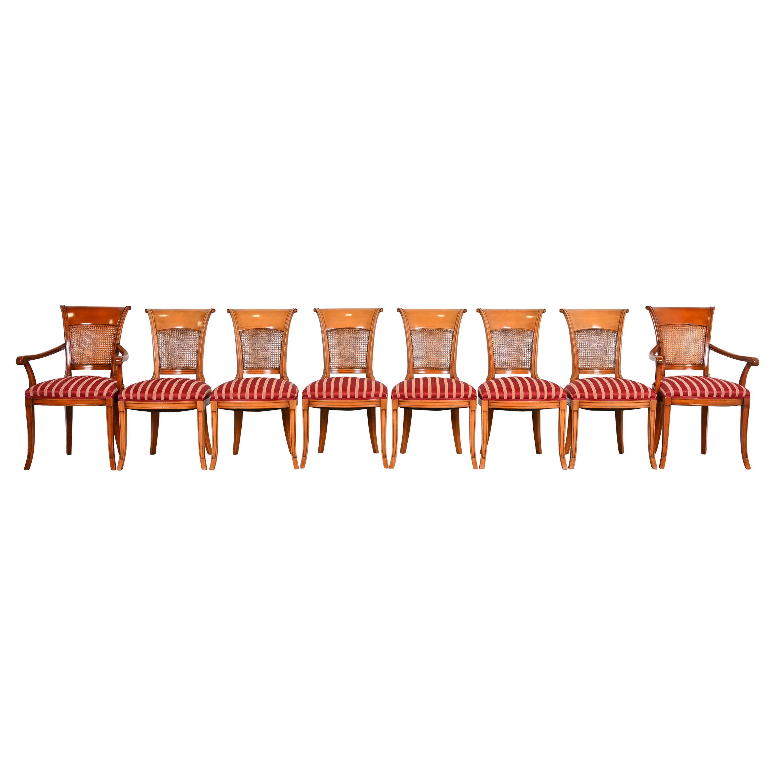 Italian Neoclassical Fruitwood Dining Chairs, Set of Eight