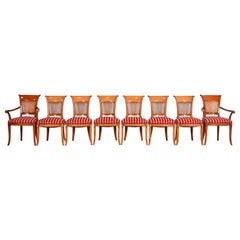 Italian Neoclassical Fruitwood Dining Chairs, Set of Eight