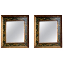 19th Century Pair of Painted Mirrors Chinoiserie