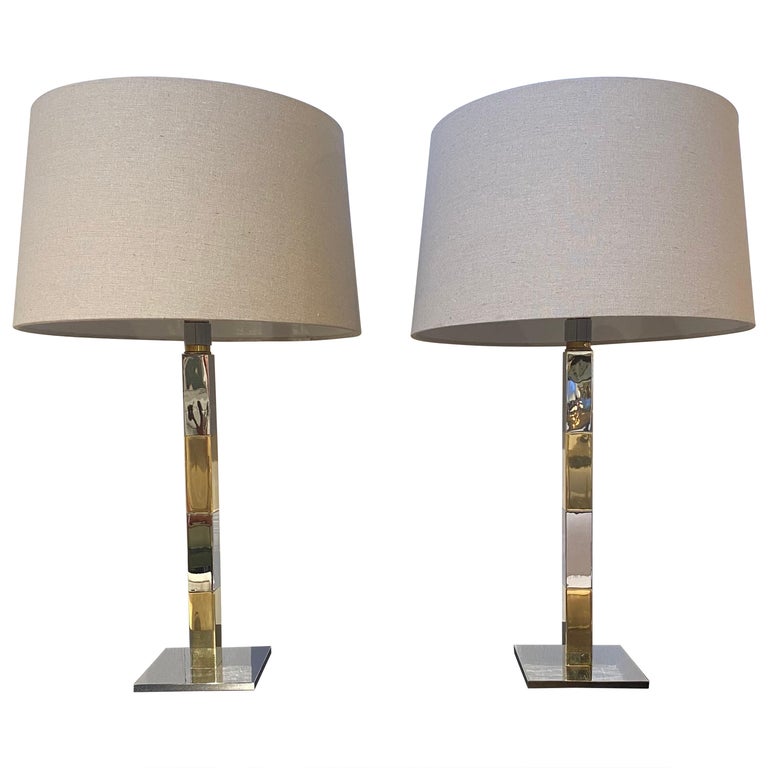 Stewart Ross James Chrome and Brass Pair of Lamps, Hansen Lighting