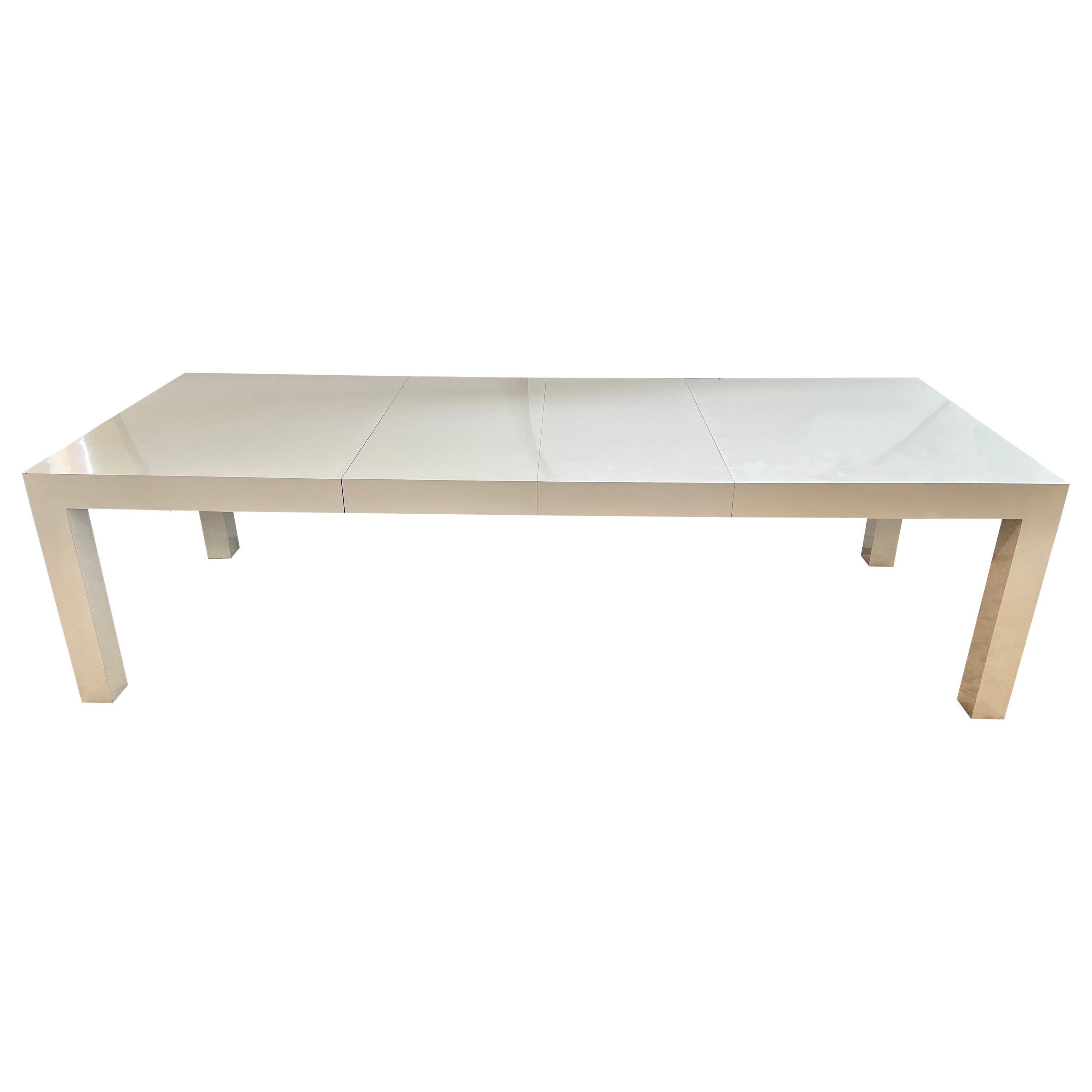 Post Modern Expandable White Lacquered Parsons Dining Table