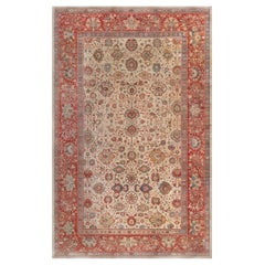 Antique  19th Century Persian Sultanabad Red Blue Beige Rug Size Adjusted