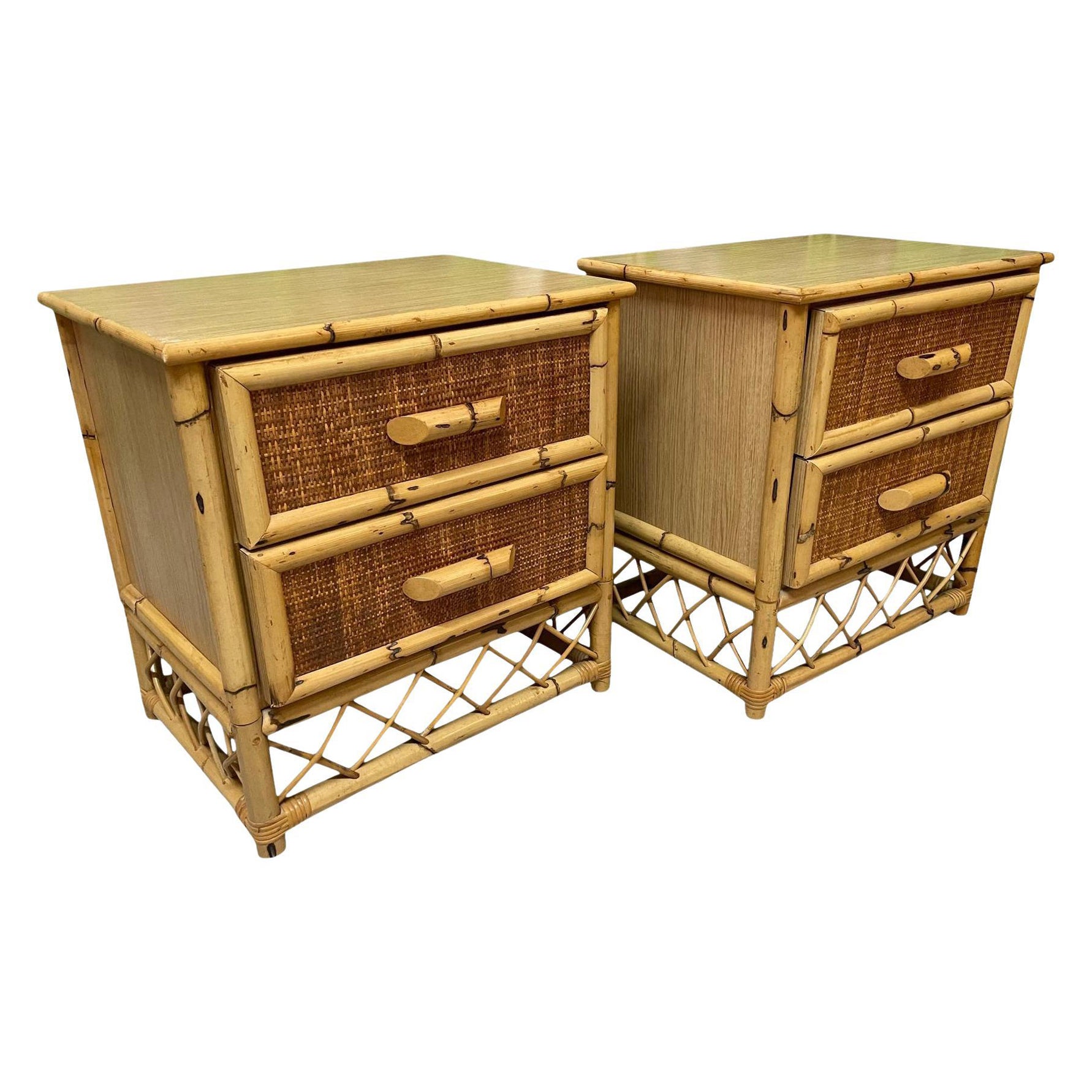 Rattan and Wicker Skirted Nightstands