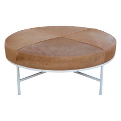 White and Beige Hide 'Tambour' Ottoman or Coffee Table by Design Frères