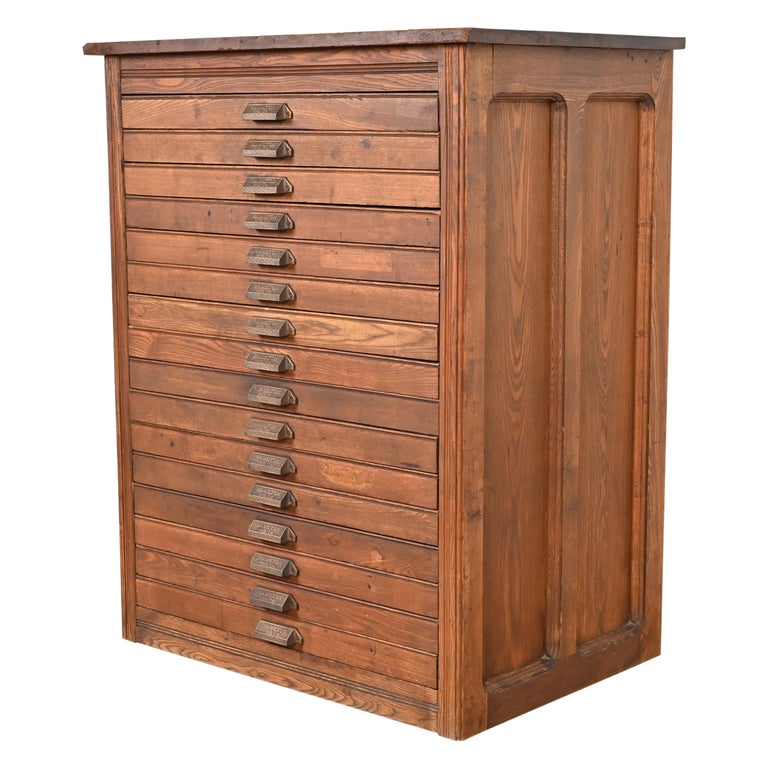 Antique Oak 16Drawer Blueprint Flat File by Hamilton, Circa