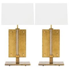 Pair of Murano Gold-Leafed Glass Slab Table Lamps
