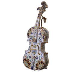 Used 19th Century French Hand-Painted Faience Miniature Violin 