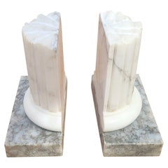 Italian Alabaster Marble Base Column Bookends, a Pair