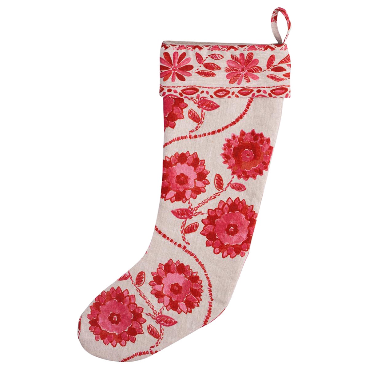 Schumacher Limited Edition Zinnia Handmade Print Christmas Stocking in Pink For Sale