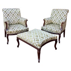 Pair of French Armchairs with Matching Ottoman