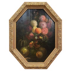 19th Century French Framed Oil on Board Still Life Painting After Monnoyer