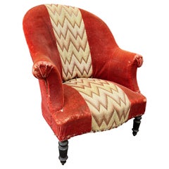 Small French Napoleon III Arm Chair in Vintage Velvet