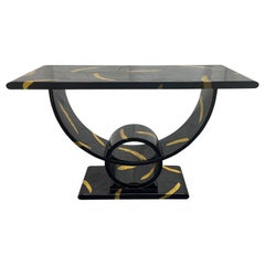 Decorative Black Lacquered and Gold Leaf Console