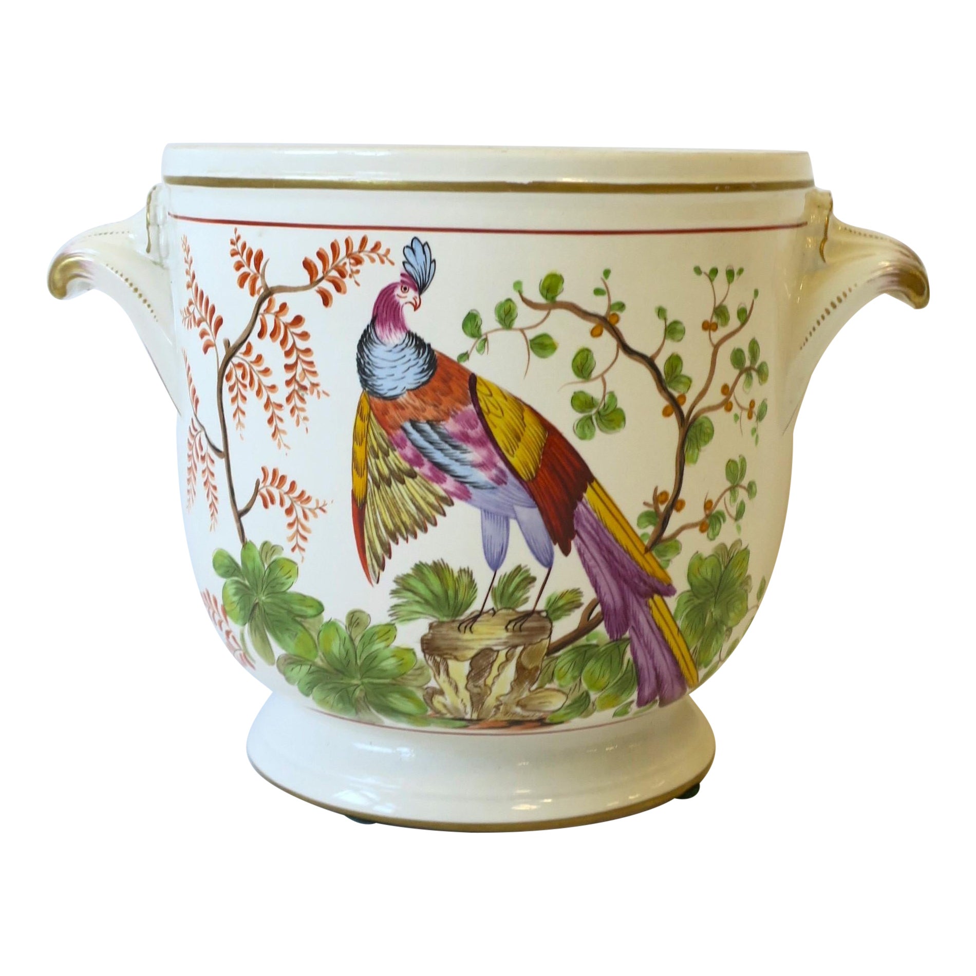 Italienisches Übertopfgefäß Jardinière Fasan Vogel von Mottahedeh, Italien