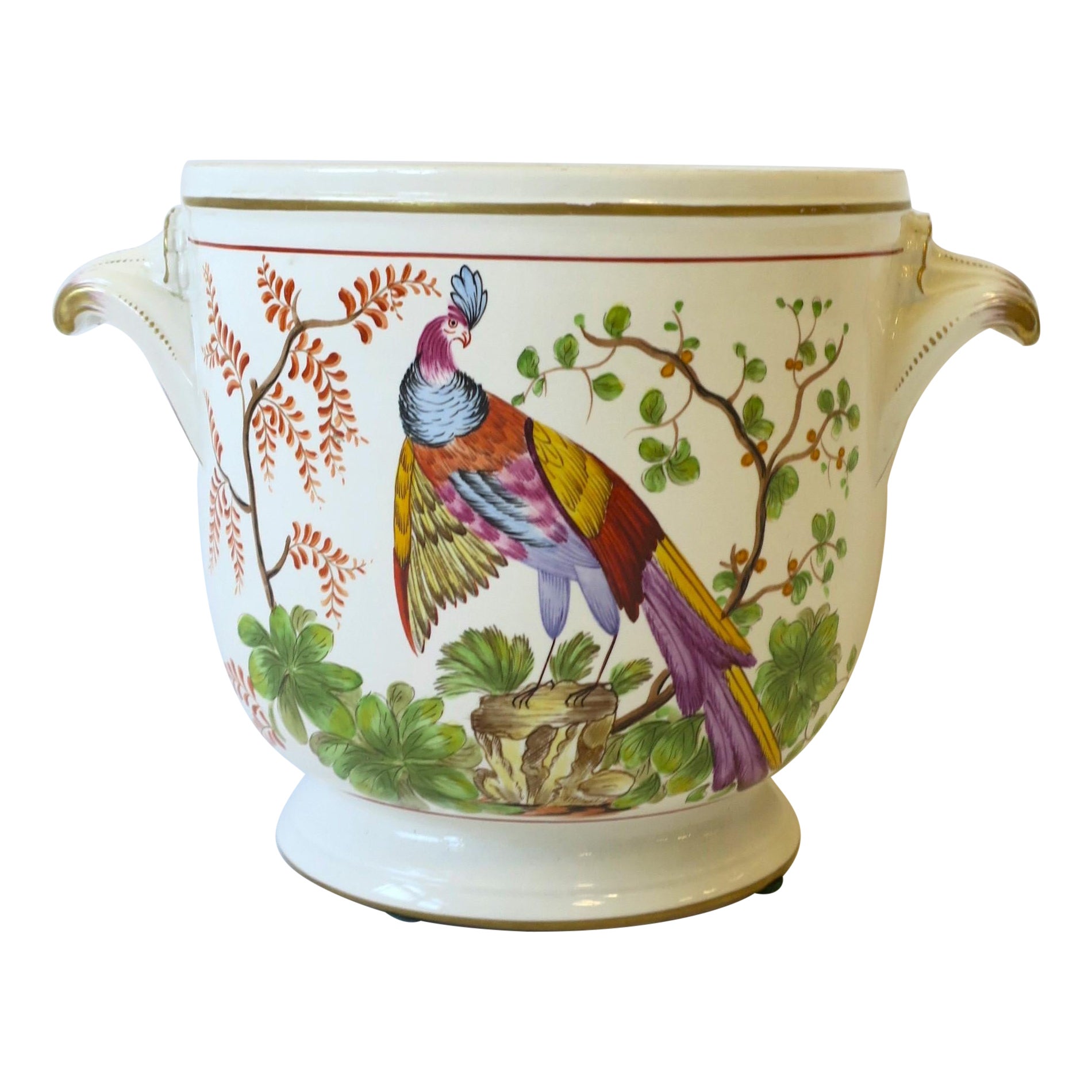 Italienisches Blumenübertopf Übertopf Jardinière Pfau Vogel von Mottahedeh, Italien