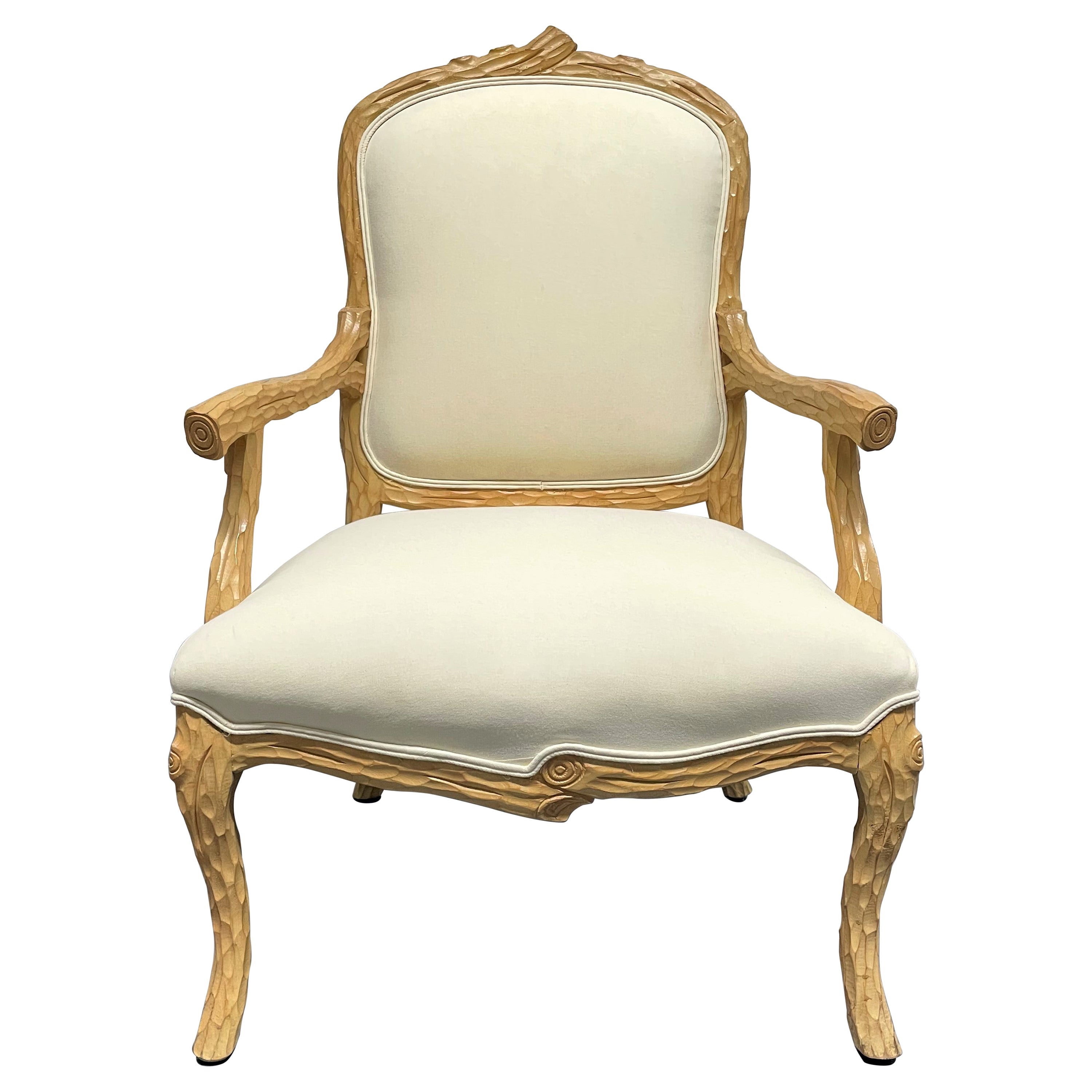Carved French Country Armchair For Sale