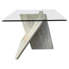 1970s Postmodern Marbleized Laminated Side Table with Glass Top
