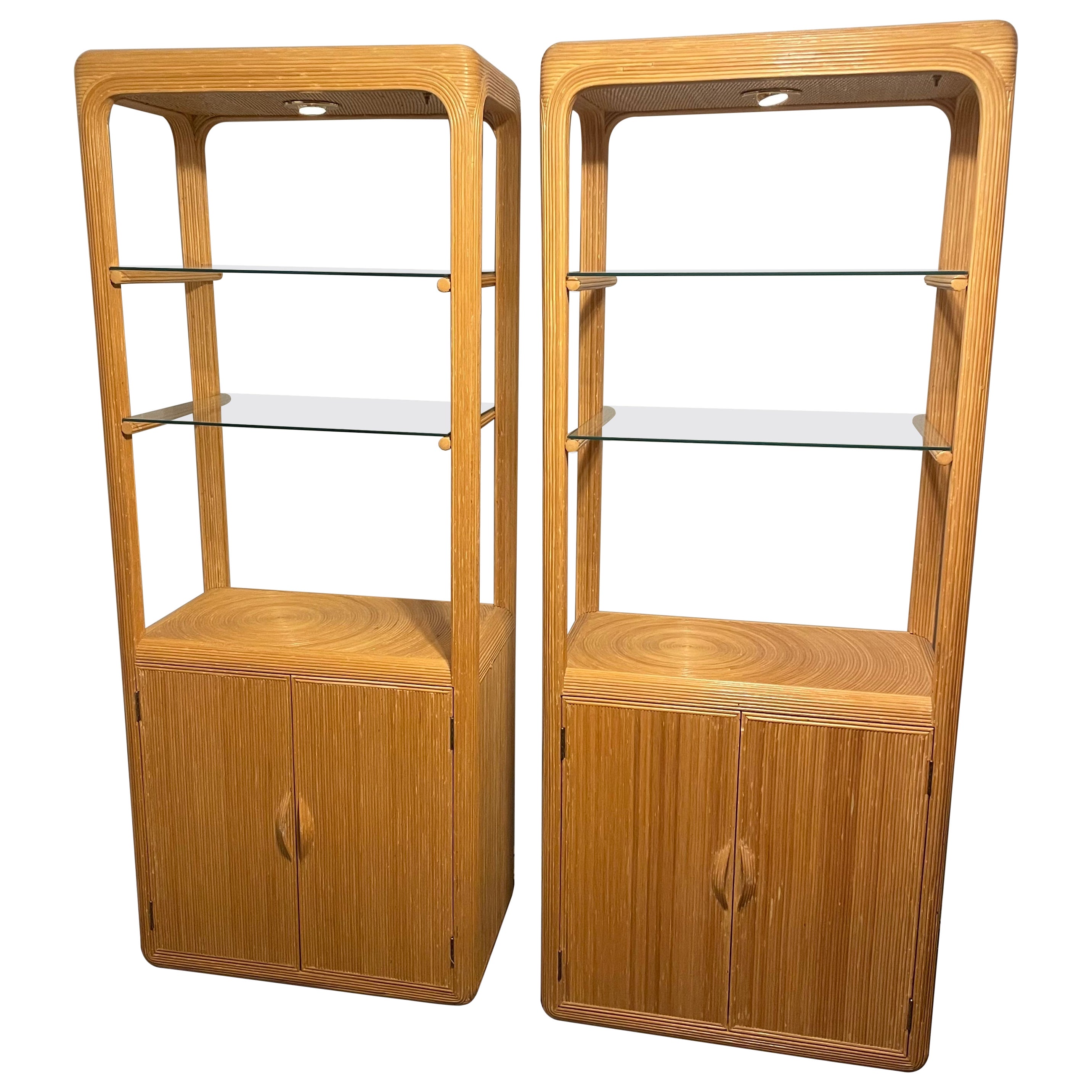 1970s, Pencil Reed Lighted Etagere, a Pair For Sale