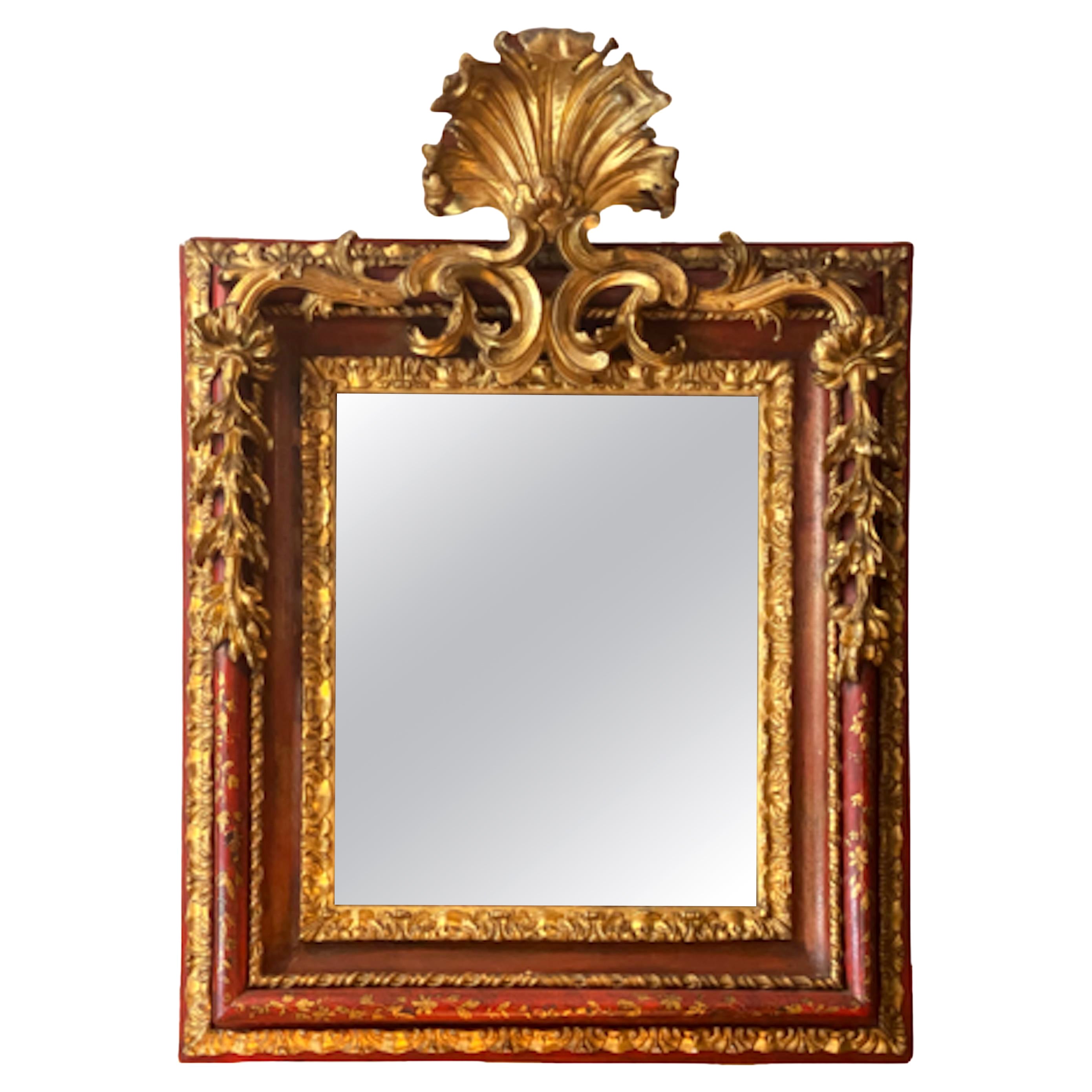Rare miroir italien de la fin du XVIIe siècle, style baroque, chinoiserie et laque dorée