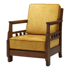 Amsterdam School Oak Lounge Chair with Upholstered Cushions, Netherlands, 1930s