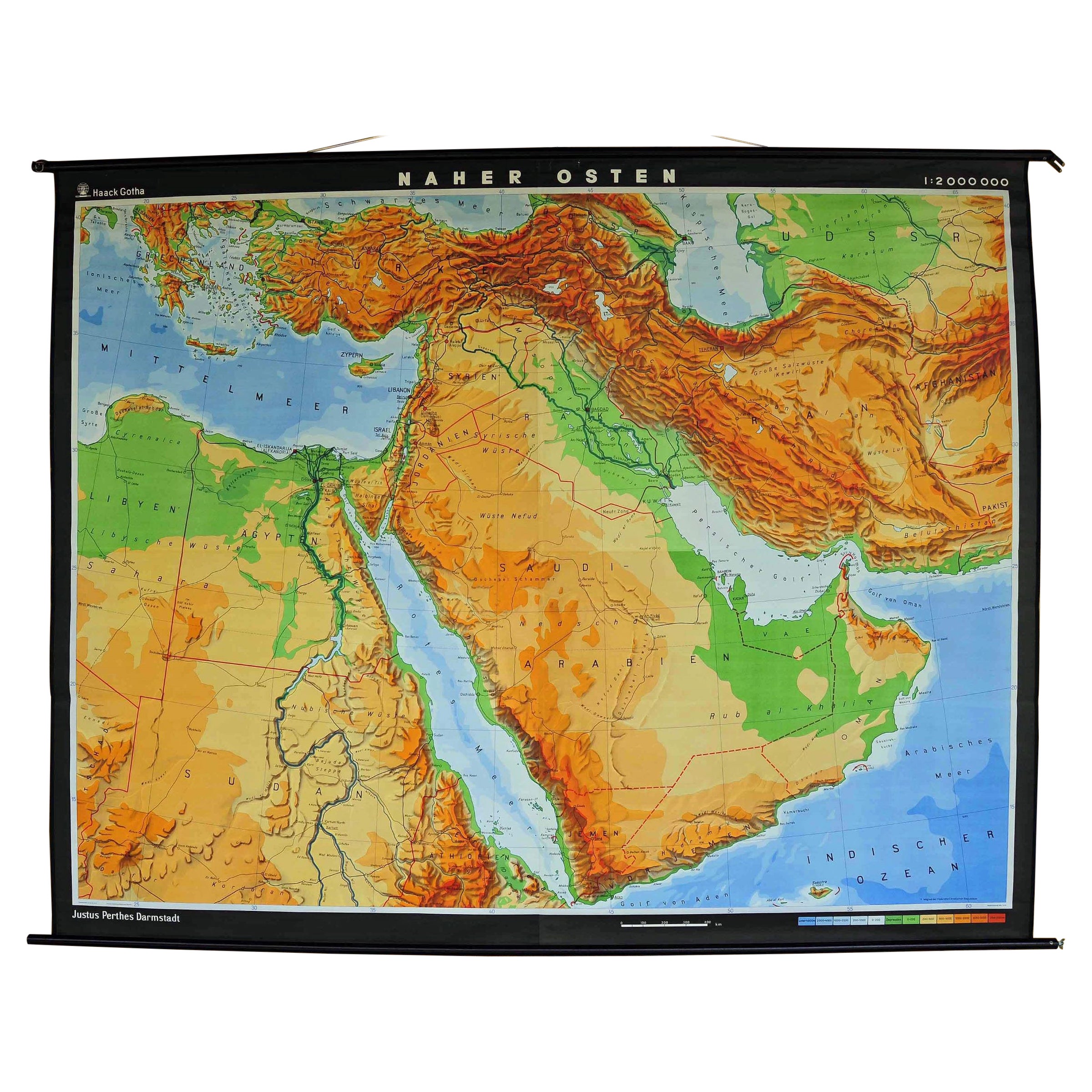 Middle East Saudia Arabia Israel India Map Rollable Mural Vintage Wall Chart For Sale at 1stDibs