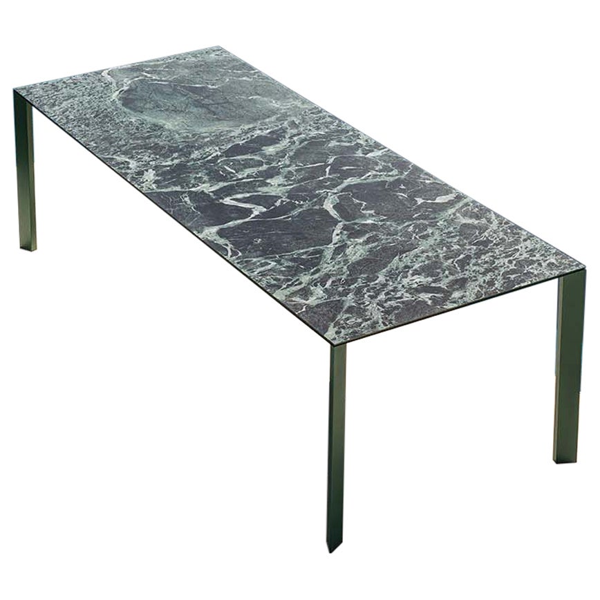 Outdoor Dining Table W Lacquered Metal Frame & Ceramic Top For Sale