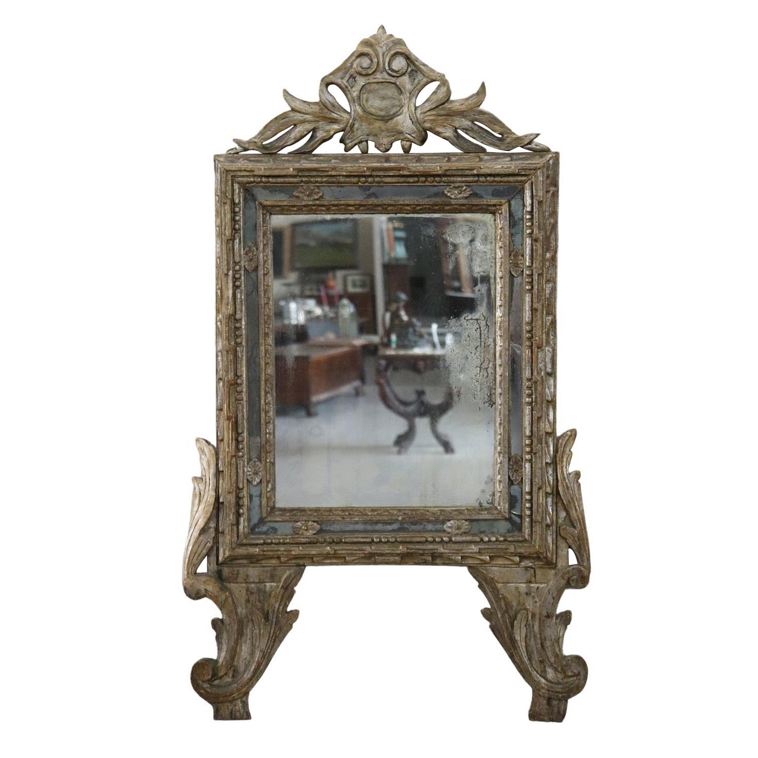 18th Century Italian Louis XVI Carved Wood and Mecca Antique Wall Mirror For Sale