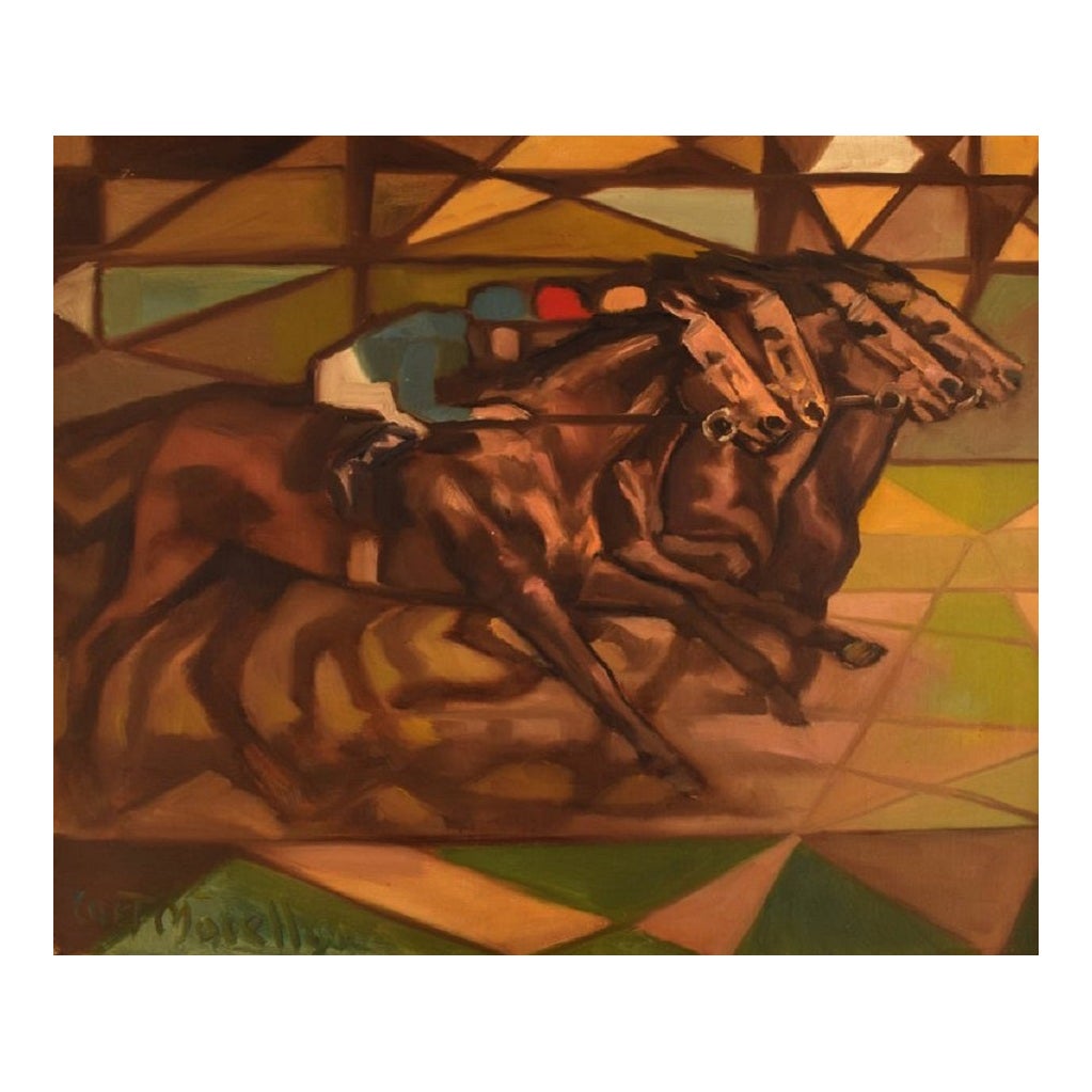 Curt Macell Listed Swedish Artist, Oil on Canvas, Jockeys on Horseback