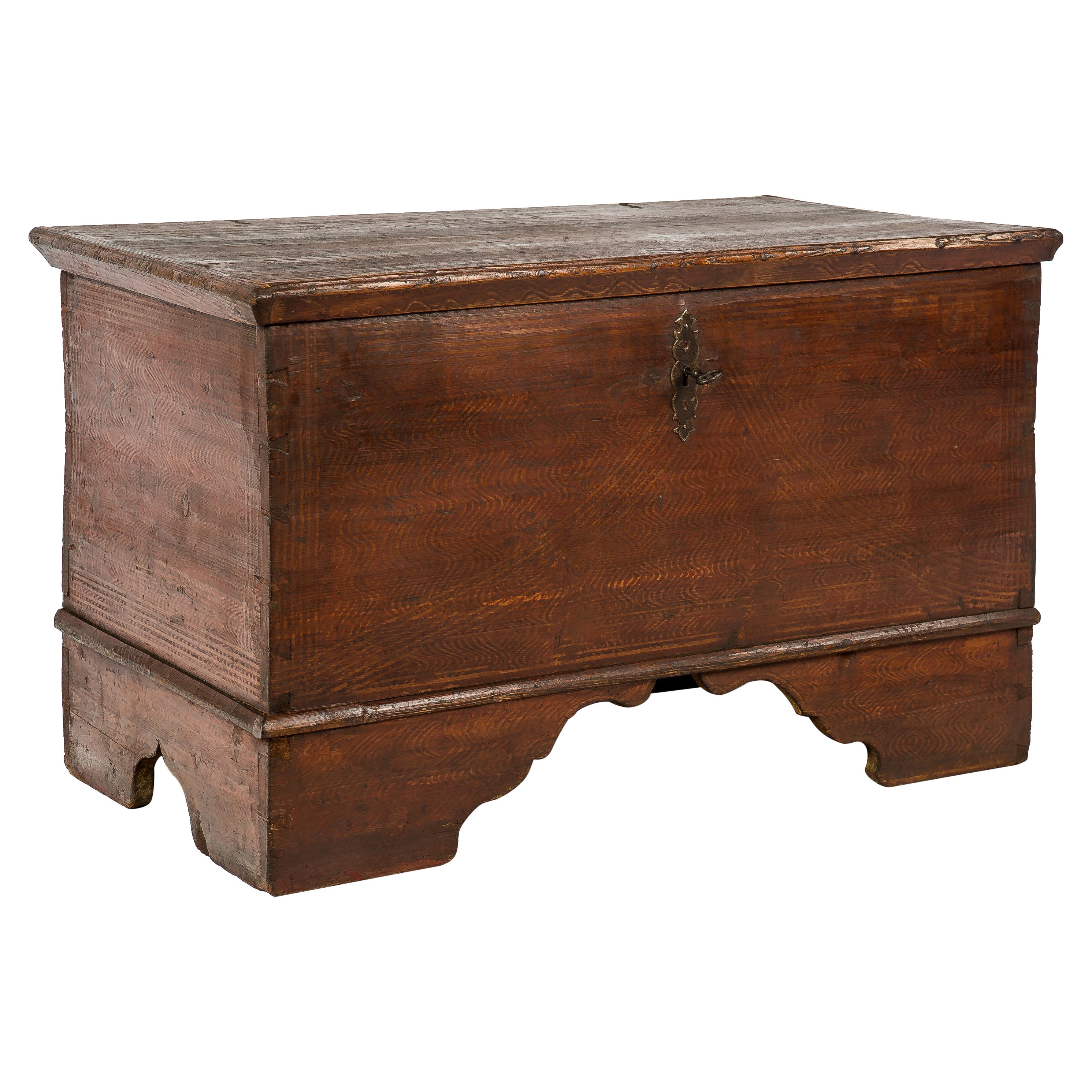 Antique 19th-Century Solid Pine and Traditional Painted Austrian Trunk or Chest For Sale