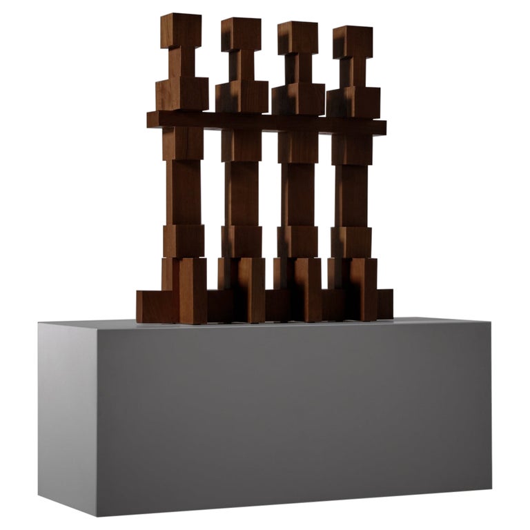 Abstract Wooden Sculpture by Willem Hussem, 1960s For Sale