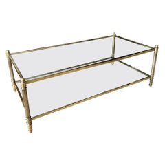 French, 1960s, Brass and Glass Coffee Two Tier Table with Finials