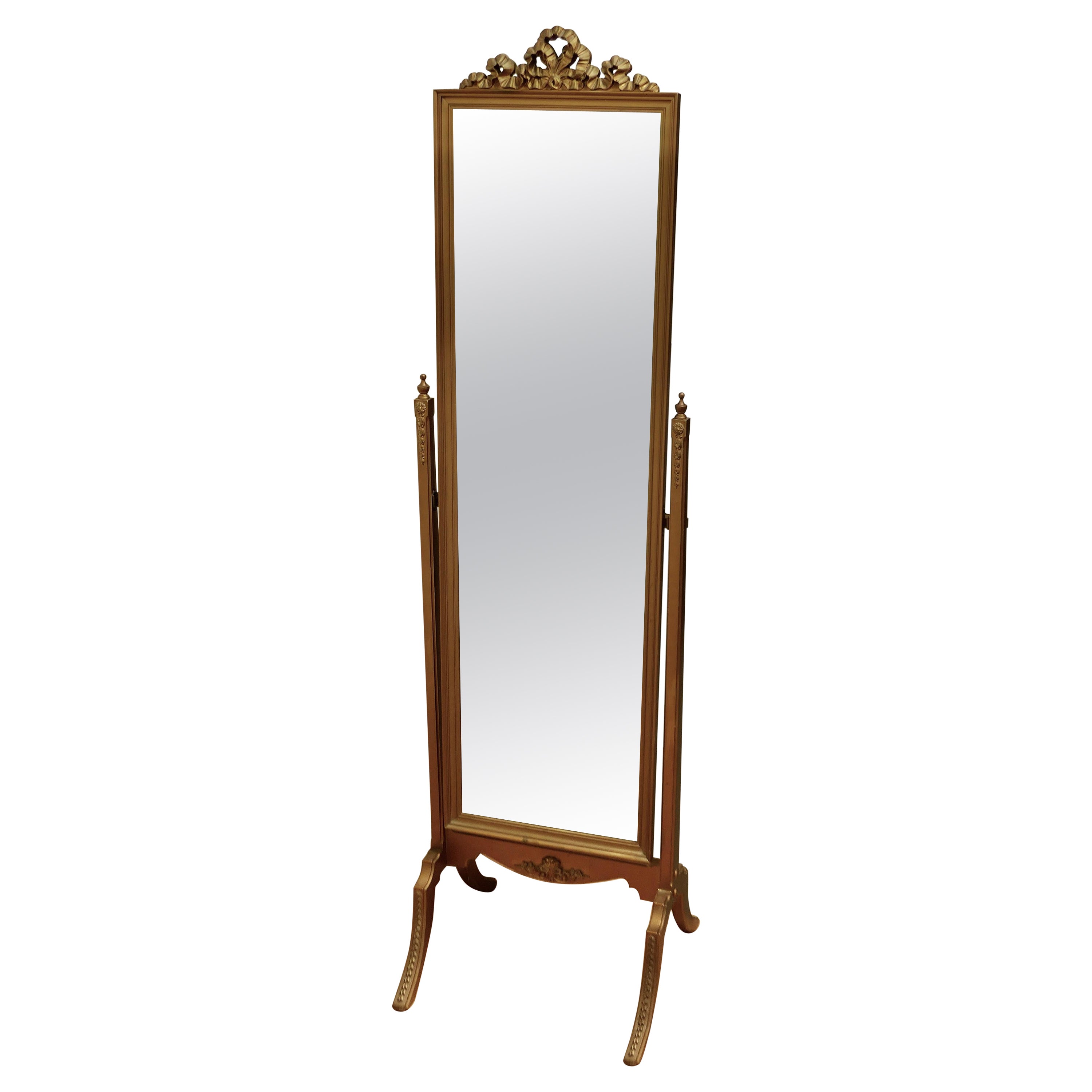 Superb Art Deco Rococo Style Gilt Cheval Dressing Mirror