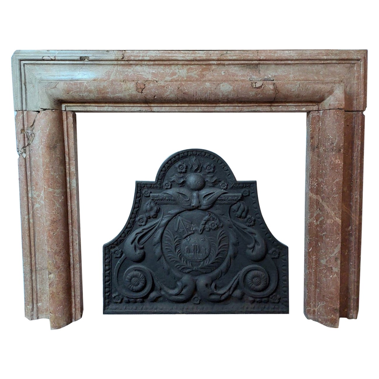Antique Fireplace Mantle in "Macchia Vecchia" Red Marble, 17th Century Italy For Sale