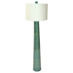 Vintage 1970, Mosaic Glass over Wood Turquoise & Green Floor Lamp White Mint Drum Shade 