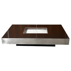 Italian Design Table basse Willy Rizzo en bois laqué et Inox Willy Rizzo 1971