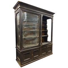 Antique Old Flat Display Cabinet, Lacquered & Glass, to Be Restored, 19th Century, Italy