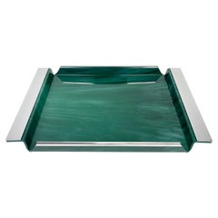 Serving Tray Acrylic Green Marble Effect & Chrome Willy Rizzo Style, Italy 1970s