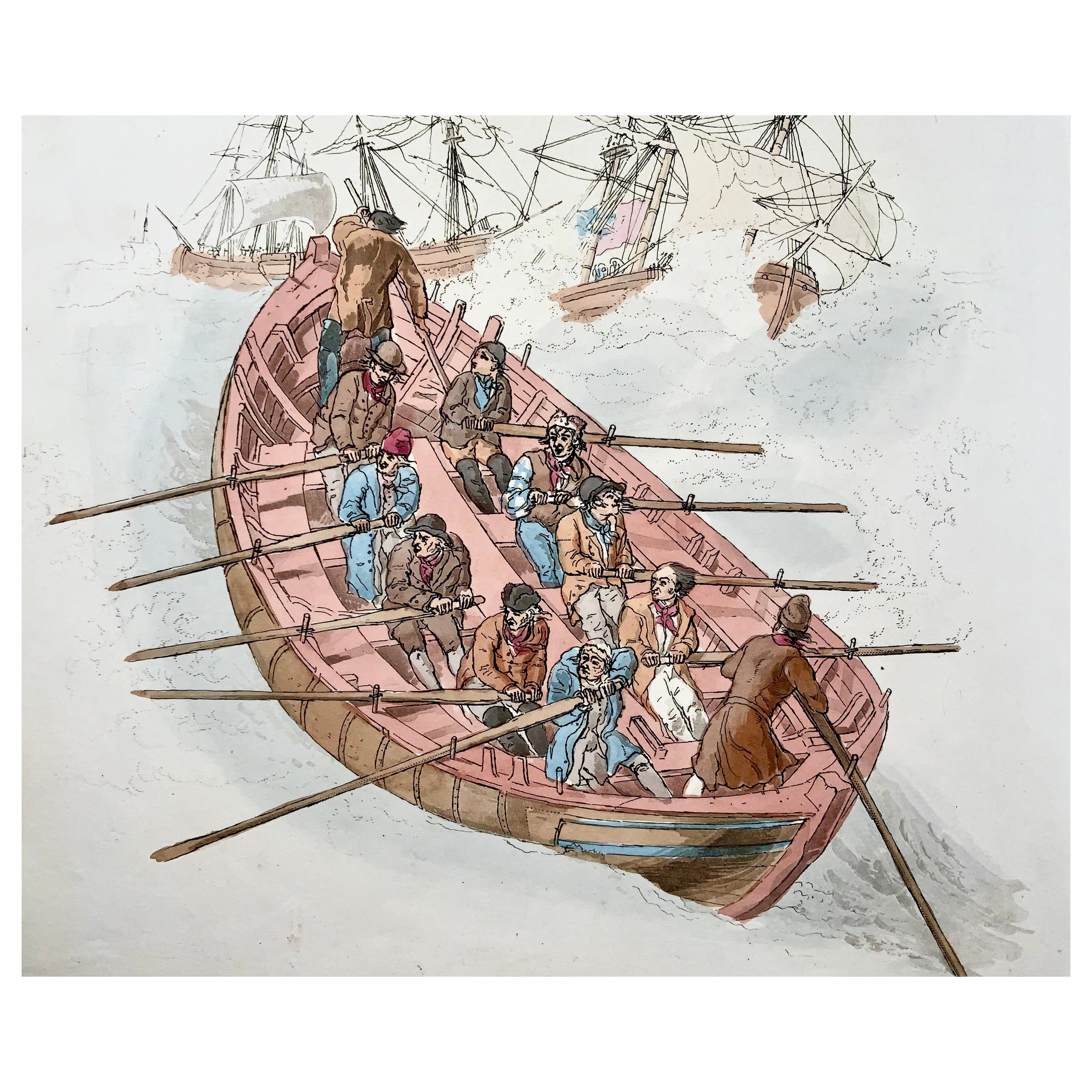 William Miller, das Leben Boot, Schiffsschiff, Folio Aquatinta mit Handfarbe im Angebot