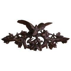 19th Century French Black Forest Carved Walnut Wall Decor with Eagle & Rabbit