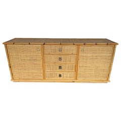 Vintage Bamboo Rattan and Brass Sideboard by Dal Vera, Italy, 1970s