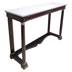 Neoclassical Style Walnut Console with a Rectangular Carrara Marble Top, Italy