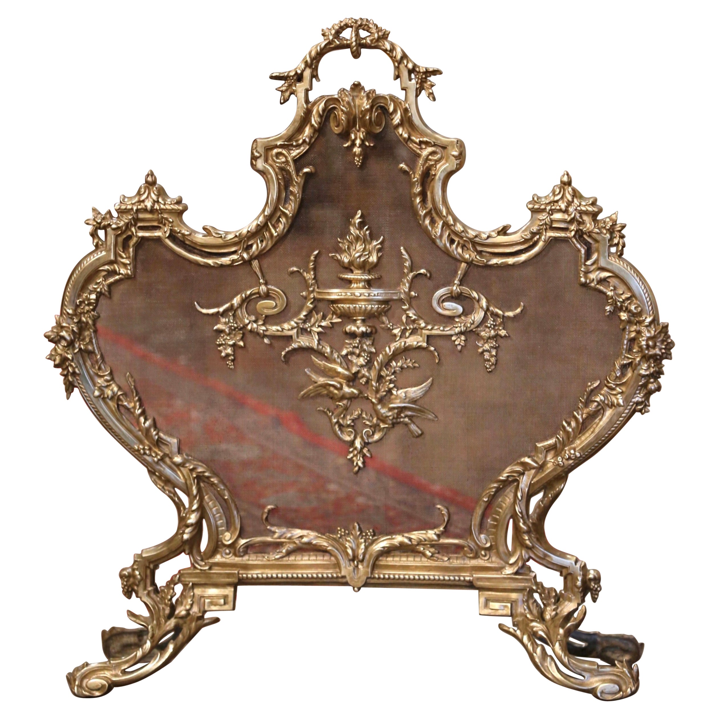 Ecran de cheminée Louis XV français du 19ème siècle en bronze doré rococo. 