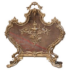 Antique 19th Century French Louis XV Bronze Doré Rococo Fireplace Screen