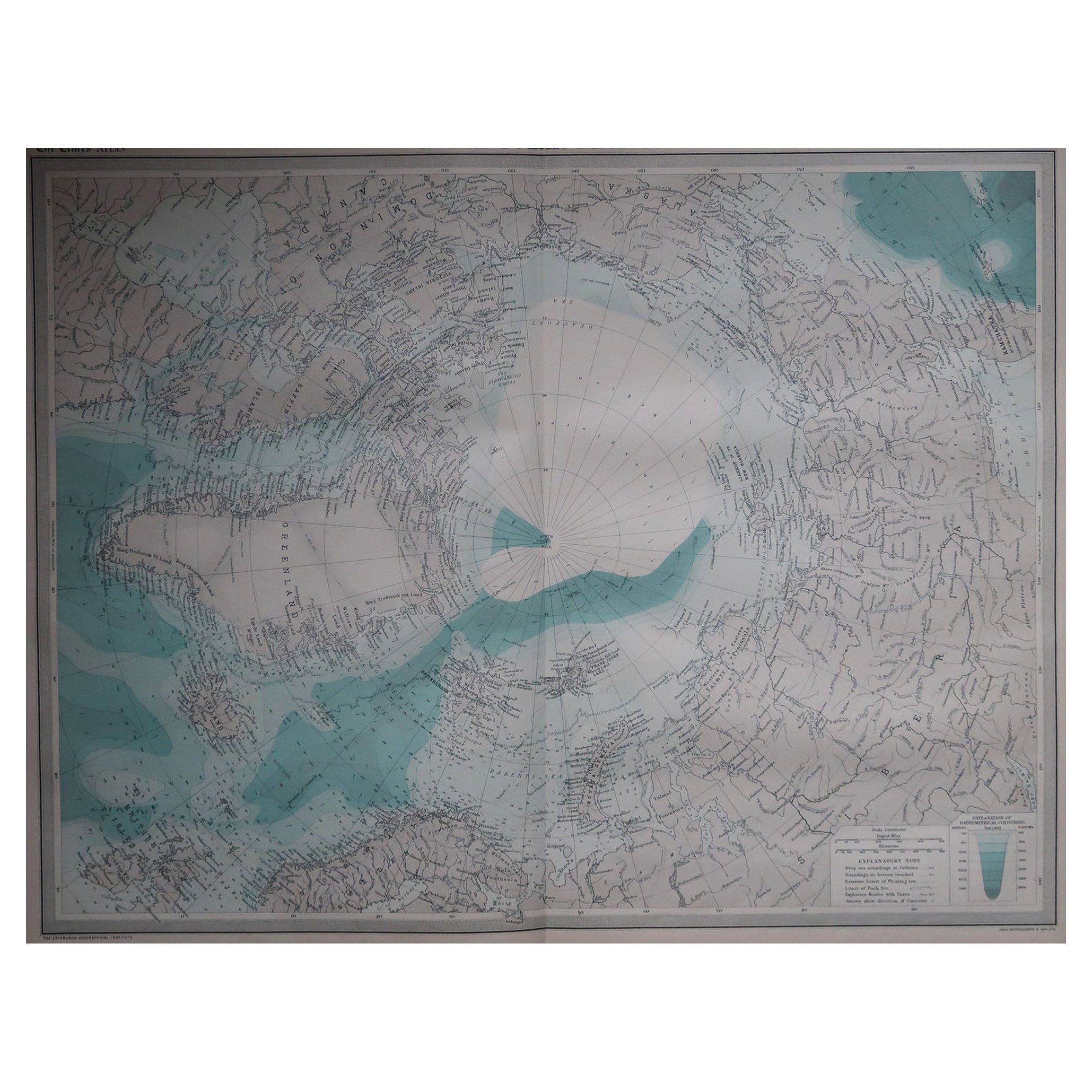 Large Original Vintage Map of The North Pole, circa 1920 For Sale