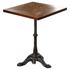 Antique 19th Century Napoleon III Polished Iron Bistrot Table with Oak Parquet Top