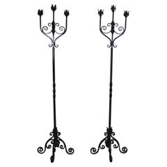 Vintage Wrought Iron Floor Torchieres Set of 2