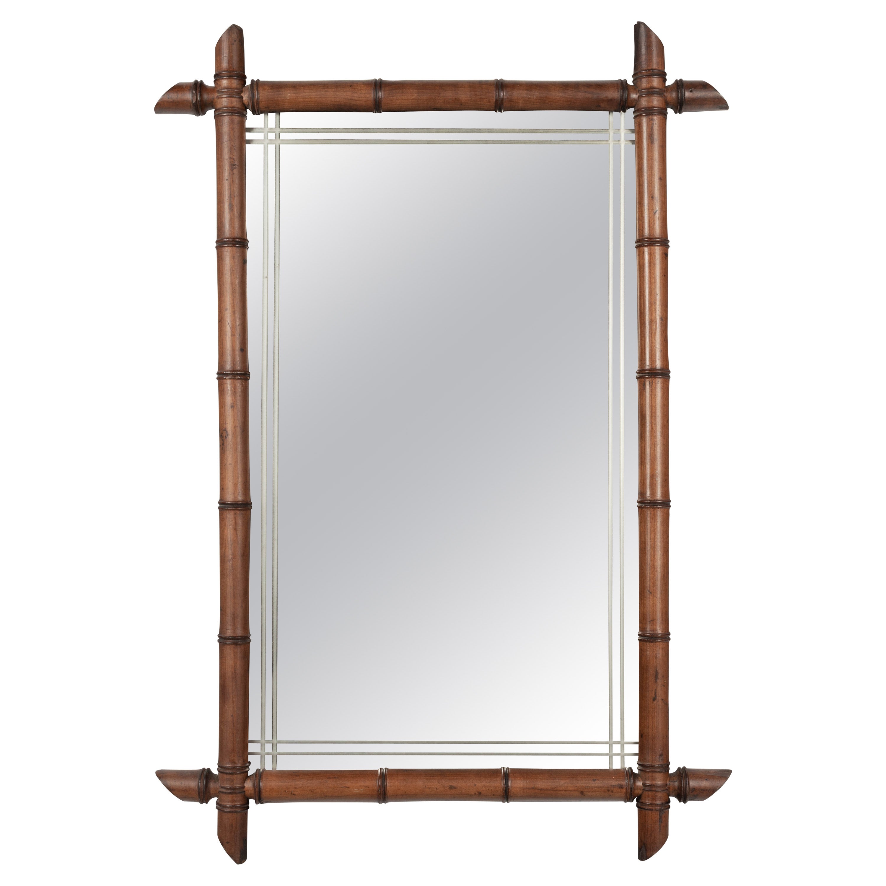 French Faux Bamboo Cherry Wood Mirror For Sale at 1stDibs