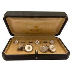 Mikimoto - Ensemble de boutons de manchette vintage en argent sterling avec clous en nacre, pour hommes
