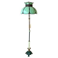 Art Deco Rare Floor Lamp with Glass Shade and Onyx Jadeite accents