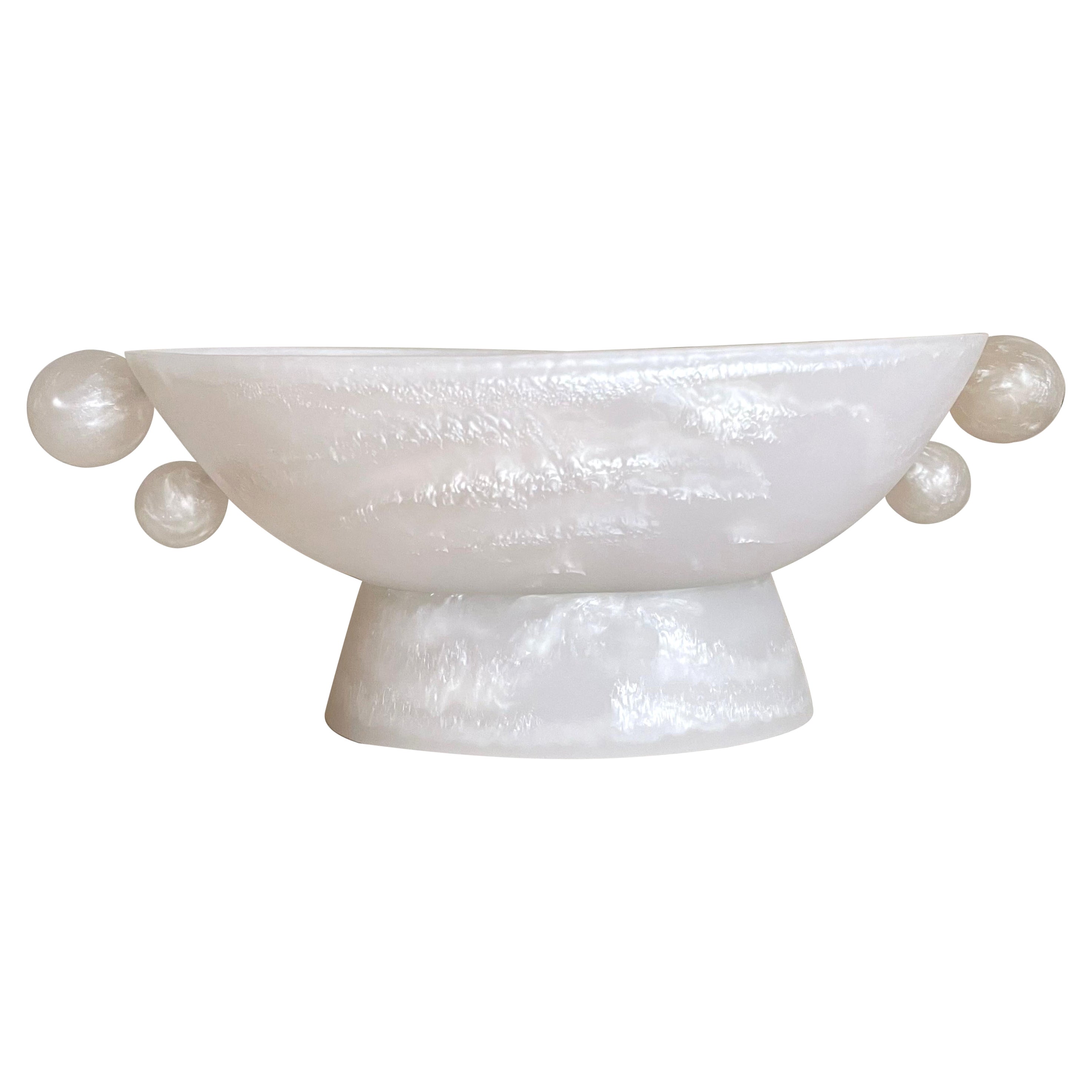 Oval Pedestal Resin Bowl, White and Pearl by Paola Valle